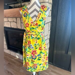 Kate Spade New York Cathleen Print Yellow Silk Wrap Dress In Color Full Bloom 8